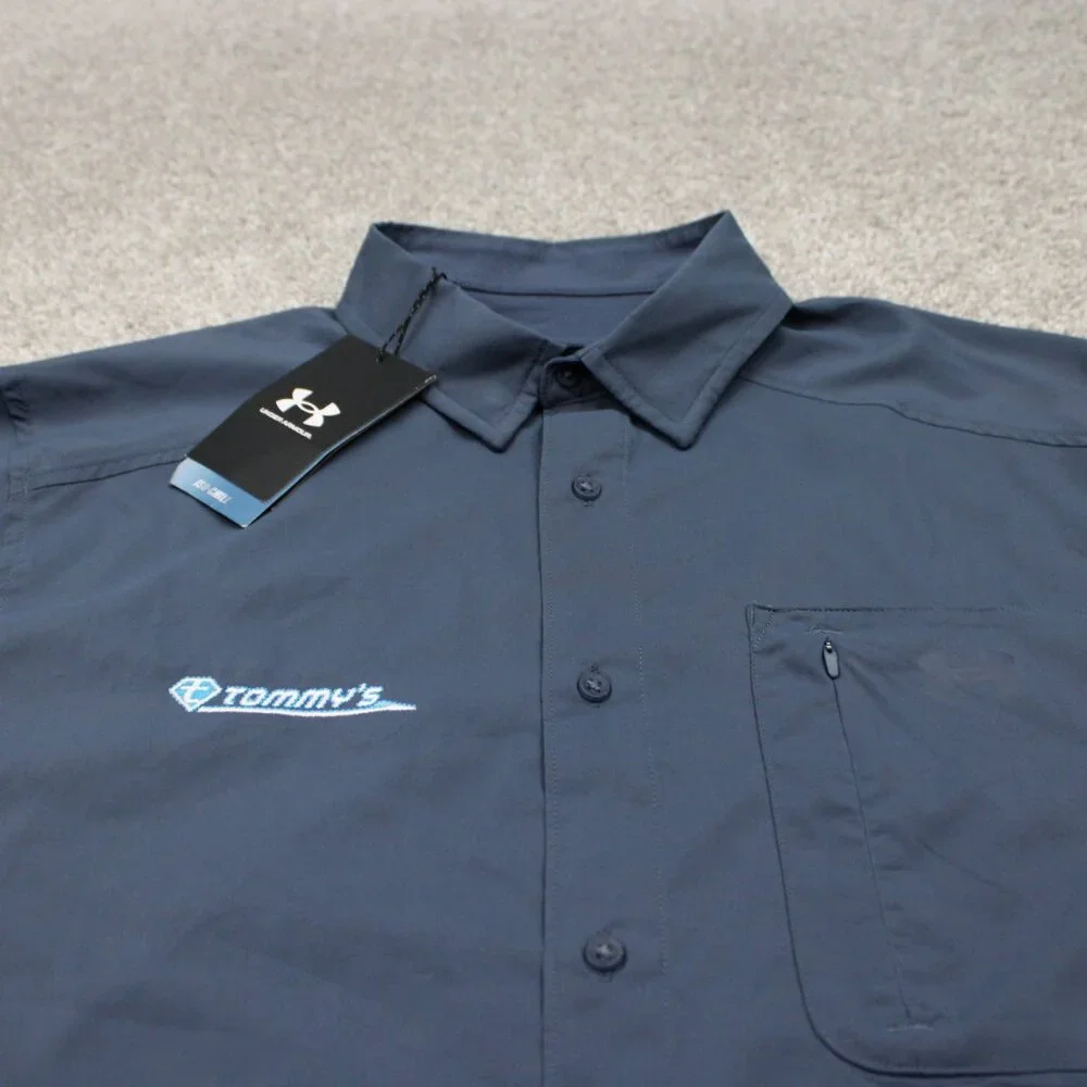 Under Armour Drift Tide 2.0 Shirt NWT Men Large Blue Fitted Polyester S/S Button